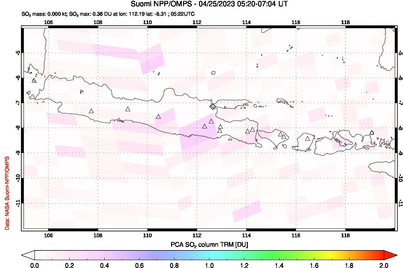 A sulfur dioxide image over Java, Indonesia on Apr 25, 2023.