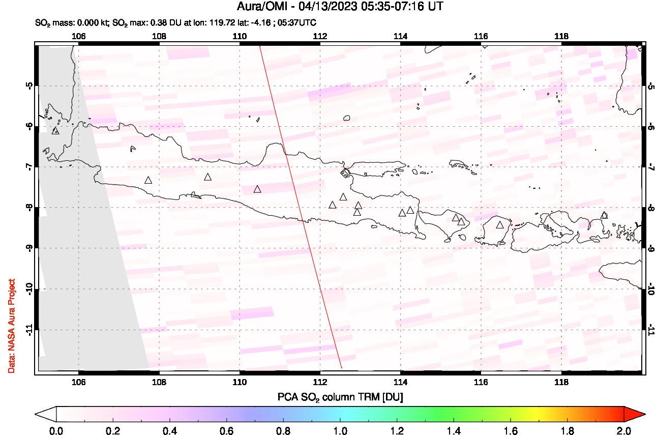 A sulfur dioxide image over Java, Indonesia on Apr 13, 2023.