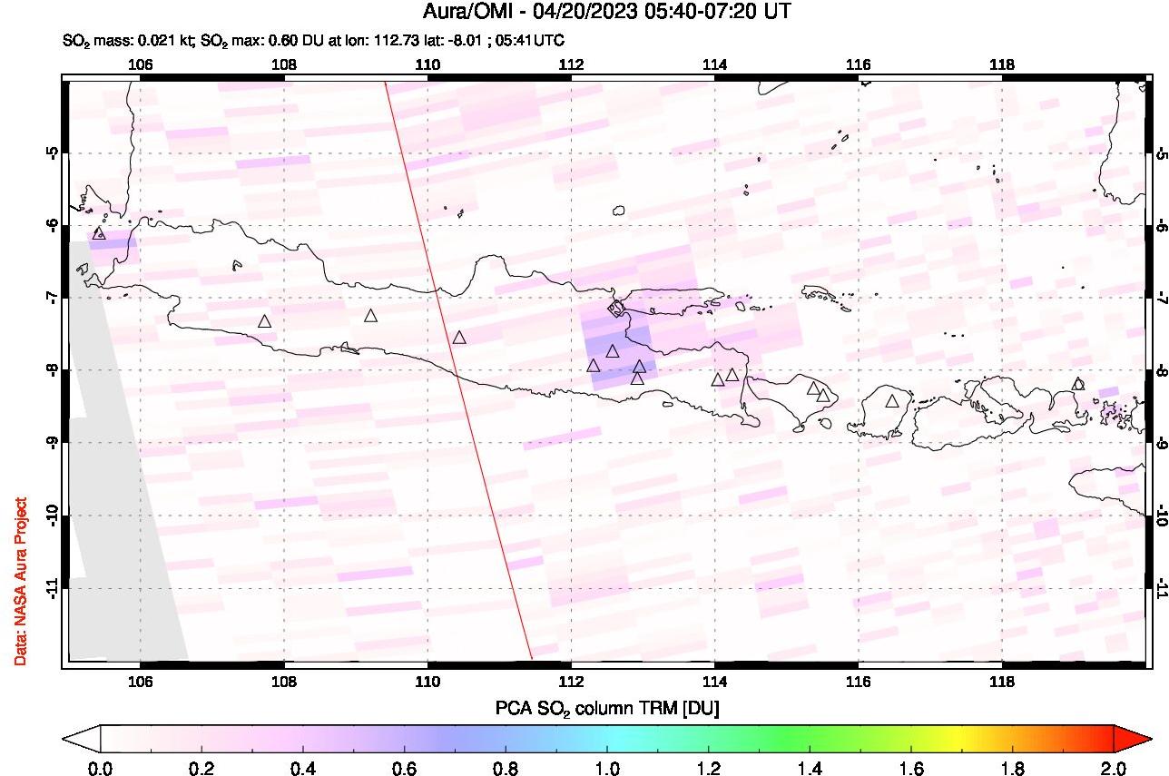 A sulfur dioxide image over Java, Indonesia on Apr 20, 2023.