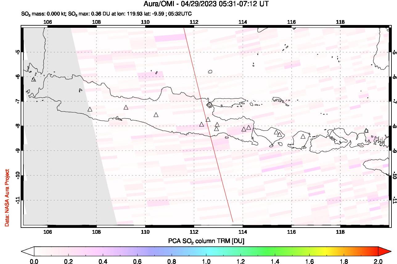 A sulfur dioxide image over Java, Indonesia on Apr 29, 2023.