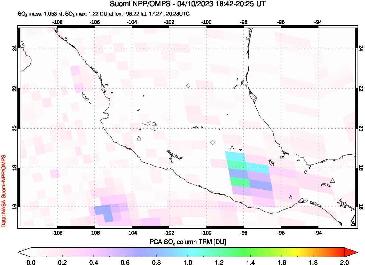 A sulfur dioxide image over Mexico on Apr 10, 2023.