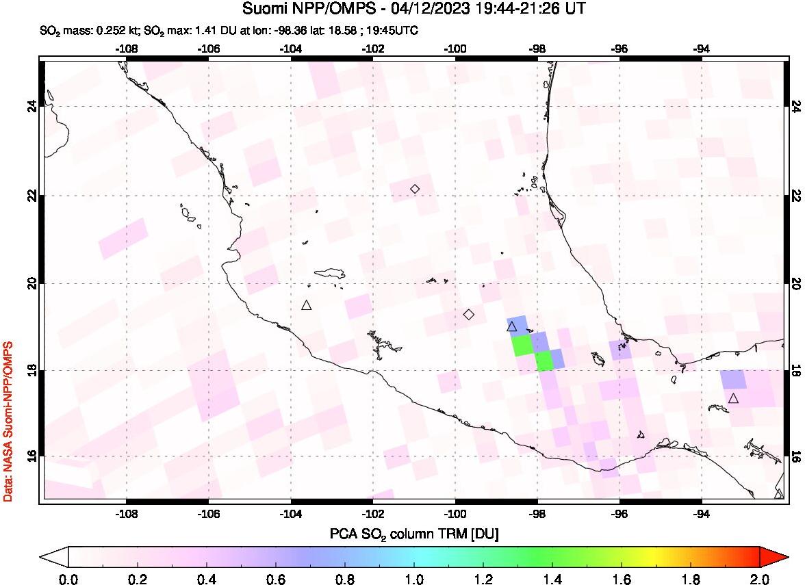 A sulfur dioxide image over Mexico on Apr 12, 2023.