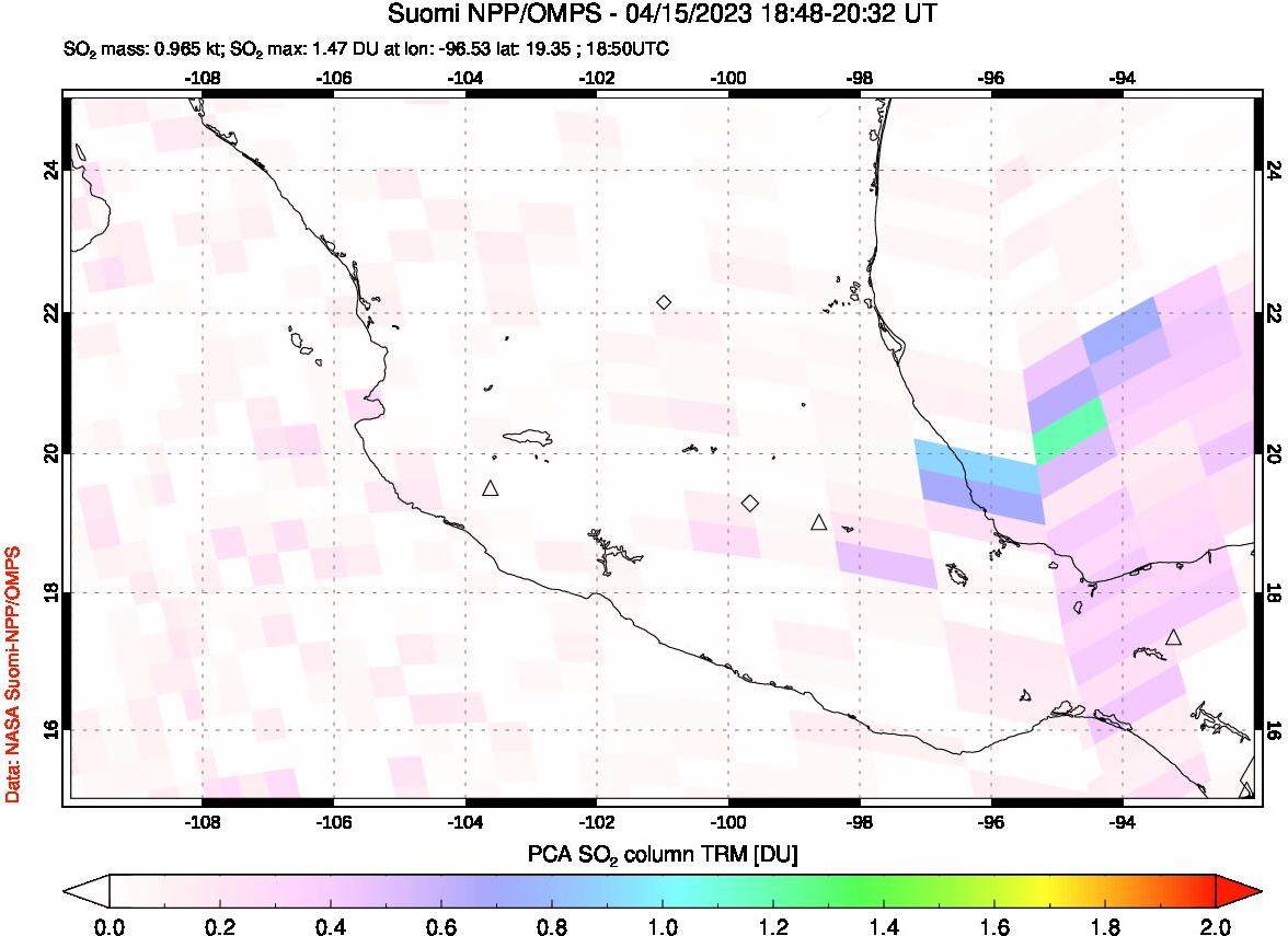 A sulfur dioxide image over Mexico on Apr 15, 2023.