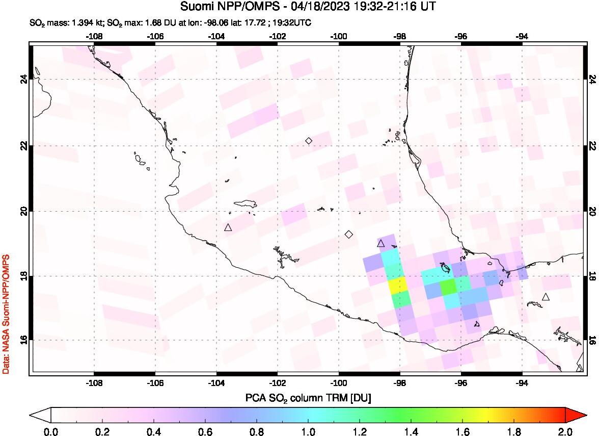 A sulfur dioxide image over Mexico on Apr 18, 2023.