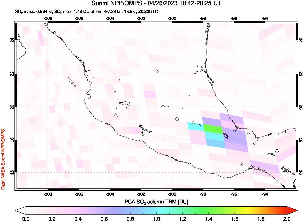 A sulfur dioxide image over Mexico on Apr 26, 2023.