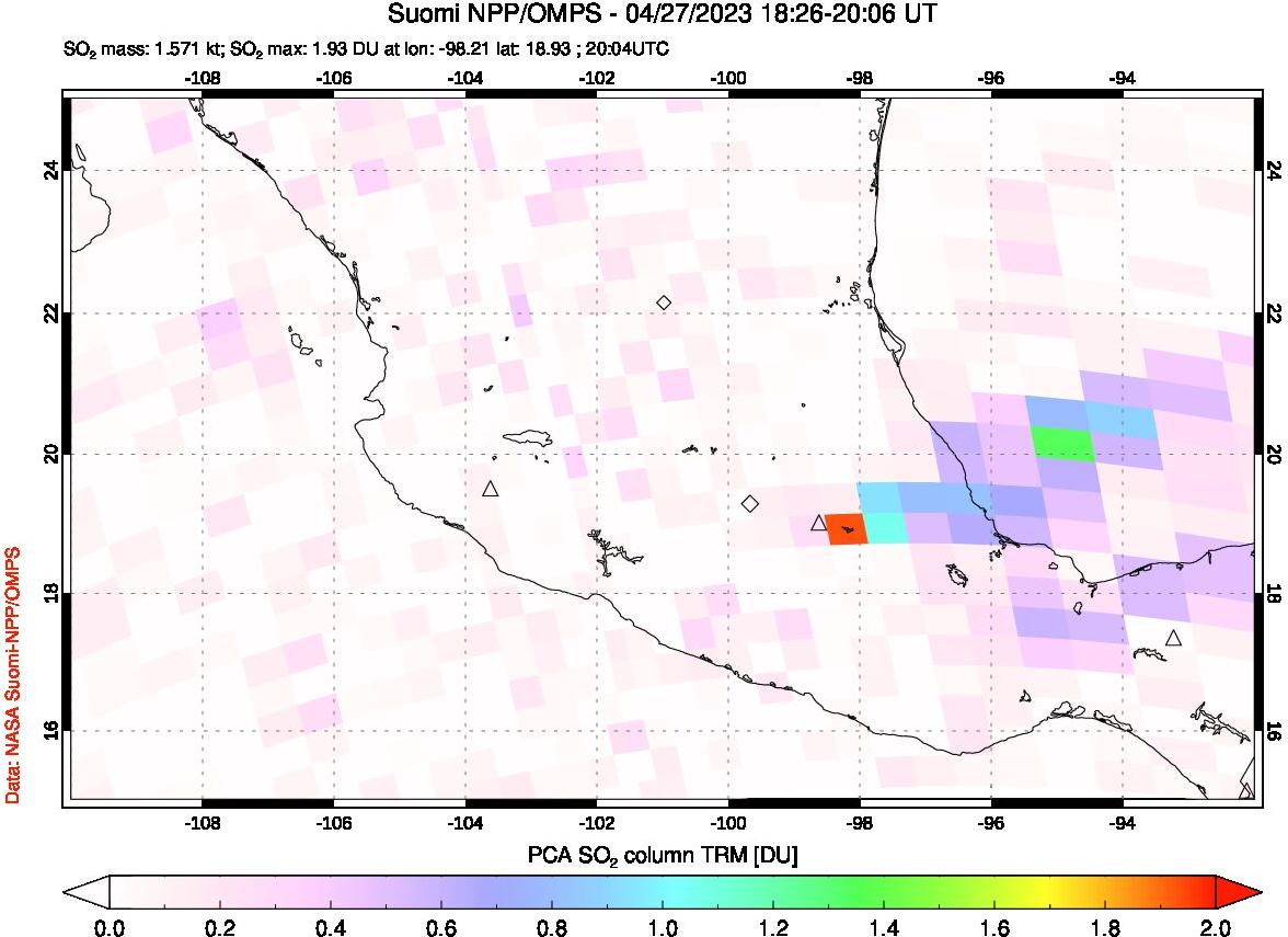 A sulfur dioxide image over Mexico on Apr 27, 2023.