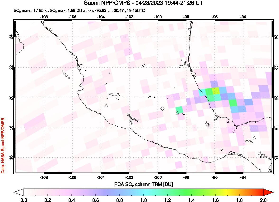 A sulfur dioxide image over Mexico on Apr 28, 2023.