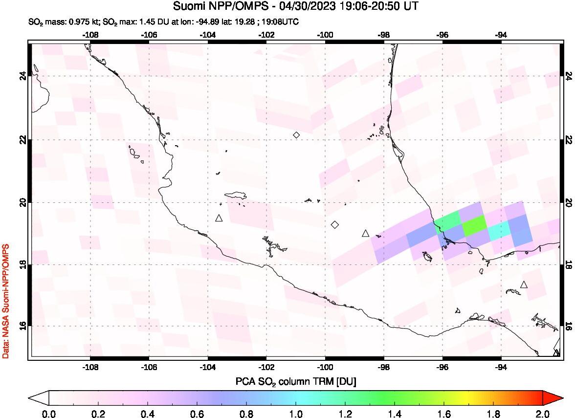 A sulfur dioxide image over Mexico on Apr 30, 2023.