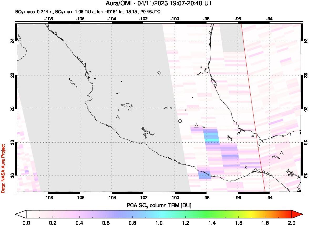 A sulfur dioxide image over Mexico on Apr 11, 2023.