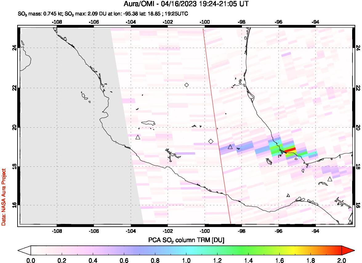 A sulfur dioxide image over Mexico on Apr 16, 2023.