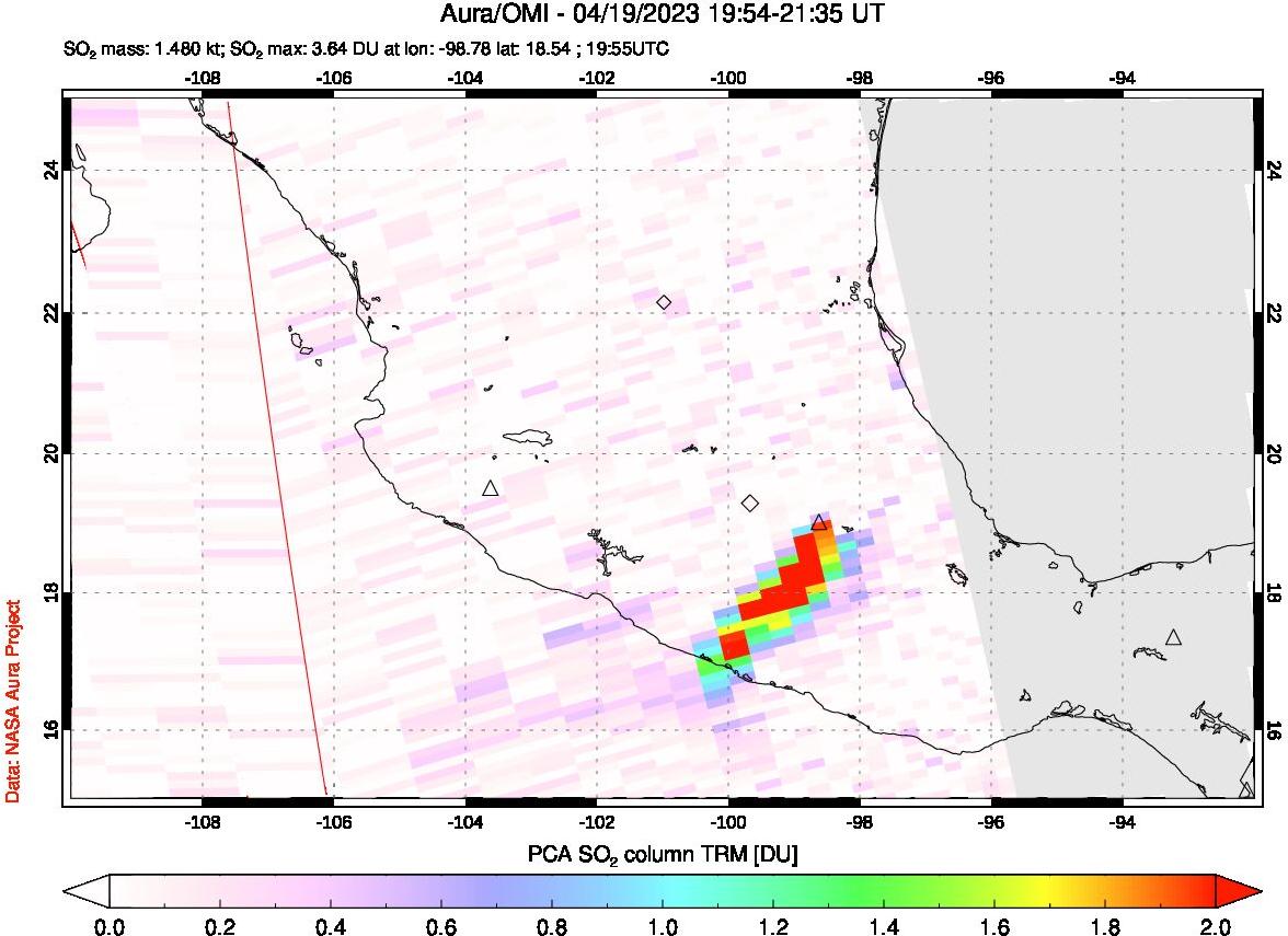 A sulfur dioxide image over Mexico on Apr 19, 2023.