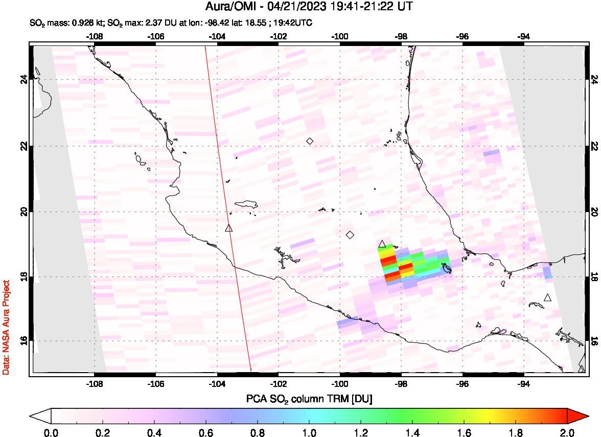 A sulfur dioxide image over Mexico on Apr 21, 2023.