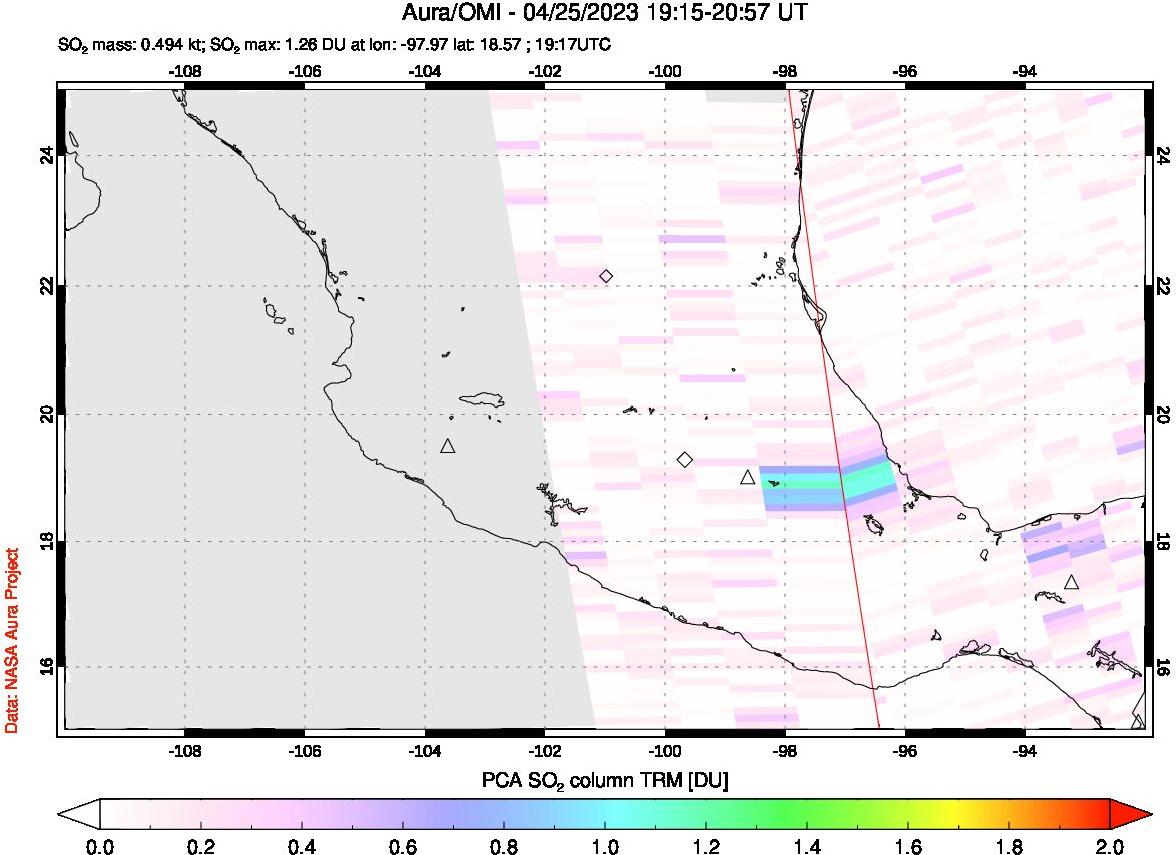A sulfur dioxide image over Mexico on Apr 25, 2023.