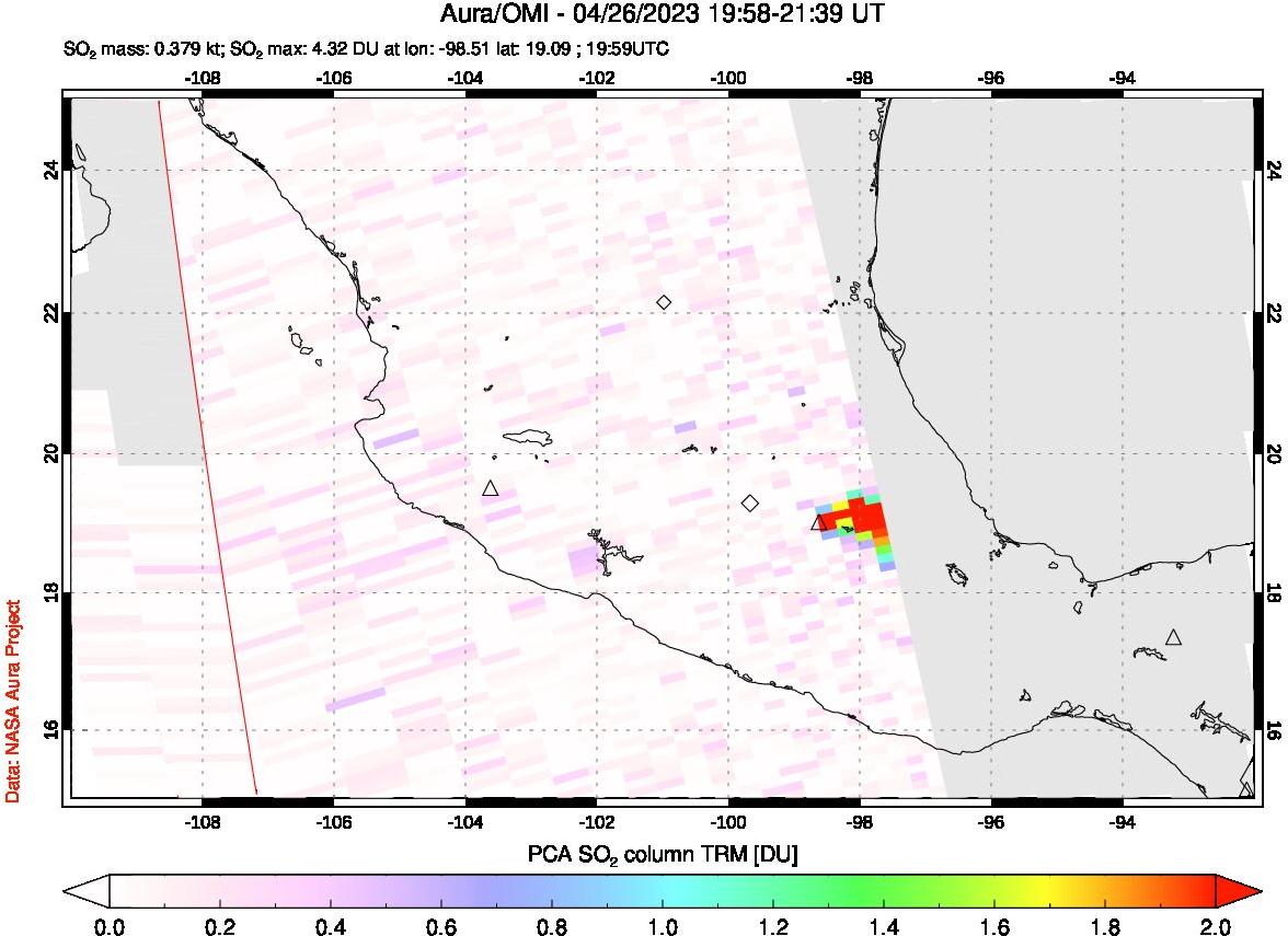 A sulfur dioxide image over Mexico on Apr 26, 2023.
