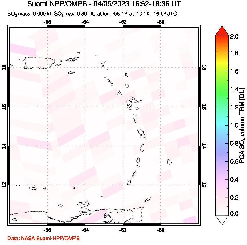 A sulfur dioxide image over Montserrat, West Indies on Apr 05, 2023.