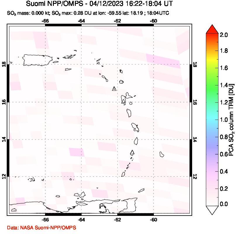 A sulfur dioxide image over Montserrat, West Indies on Apr 12, 2023.