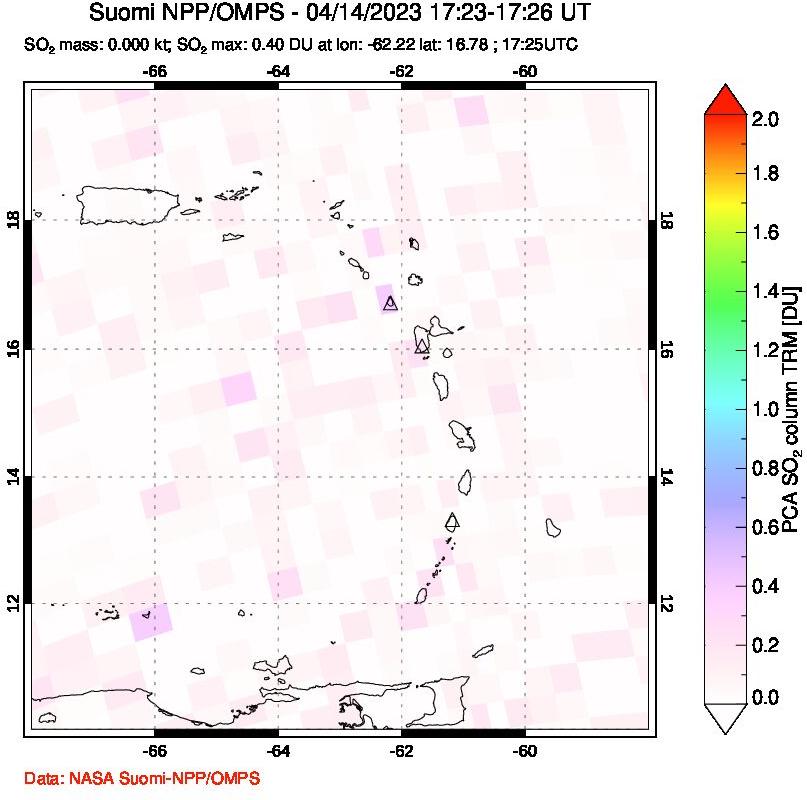 A sulfur dioxide image over Montserrat, West Indies on Apr 14, 2023.
