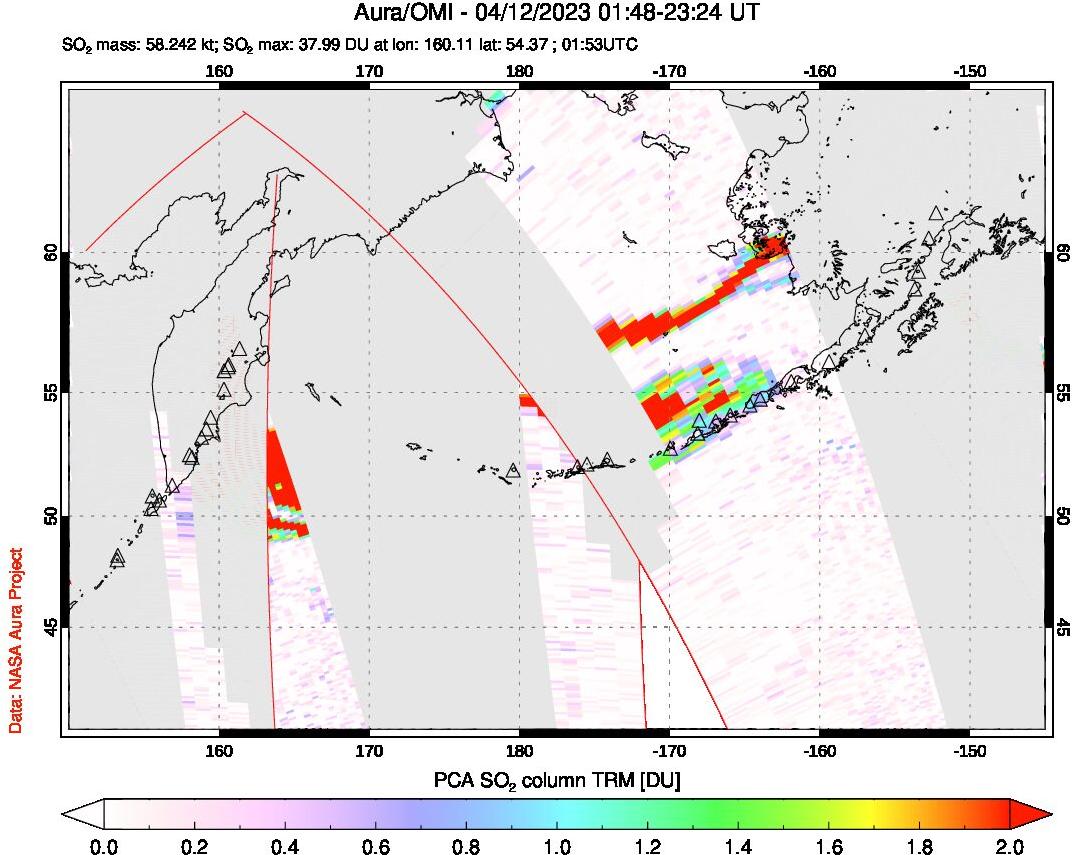 A sulfur dioxide image over North Pacific on Apr 12, 2023.