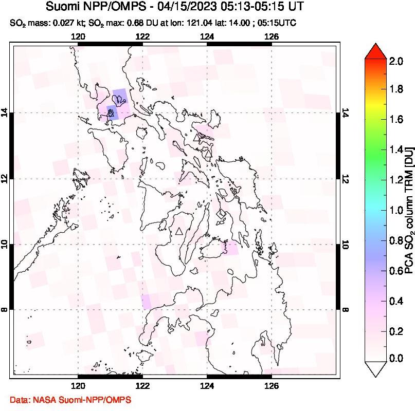 A sulfur dioxide image over Philippines on Apr 15, 2023.