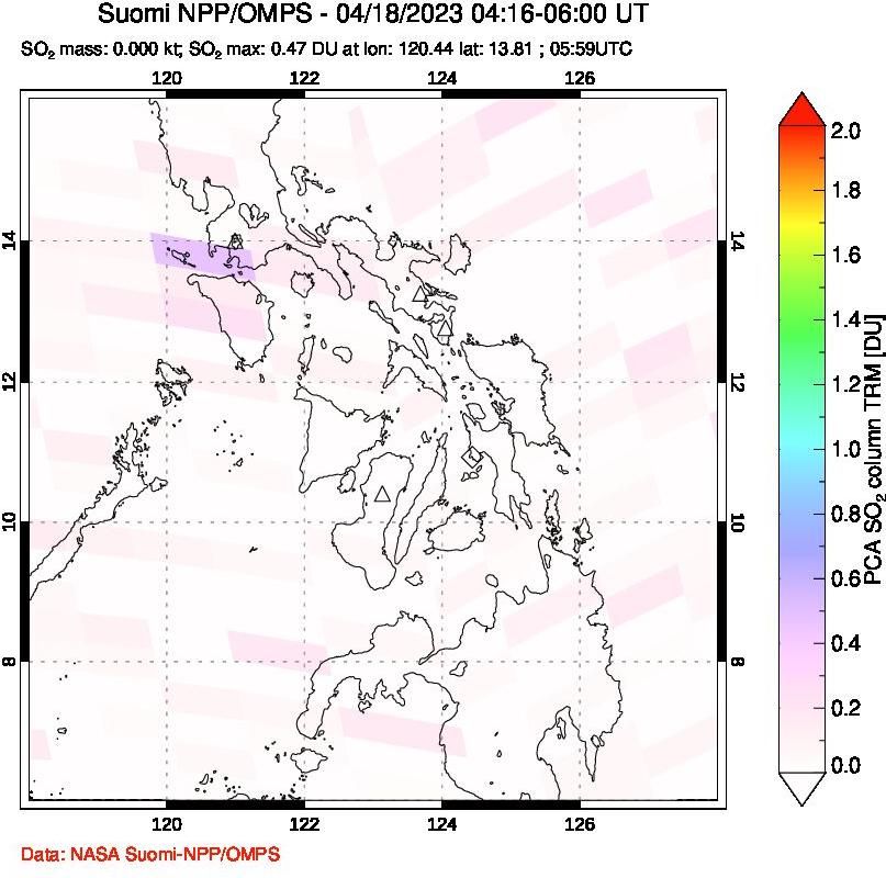 A sulfur dioxide image over Philippines on Apr 18, 2023.