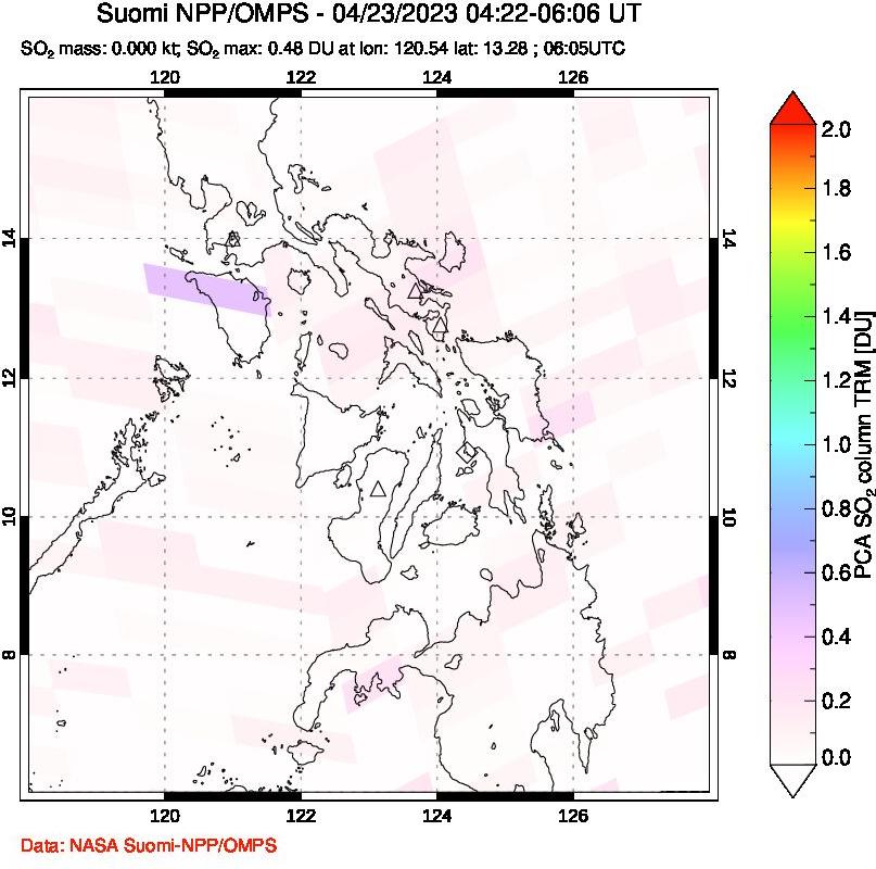 A sulfur dioxide image over Philippines on Apr 23, 2023.