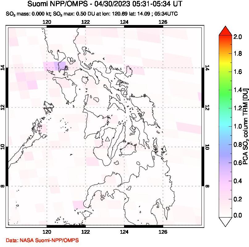 A sulfur dioxide image over Philippines on Apr 30, 2023.