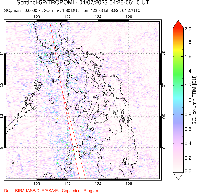 A sulfur dioxide image over Philippines on Apr 07, 2023.