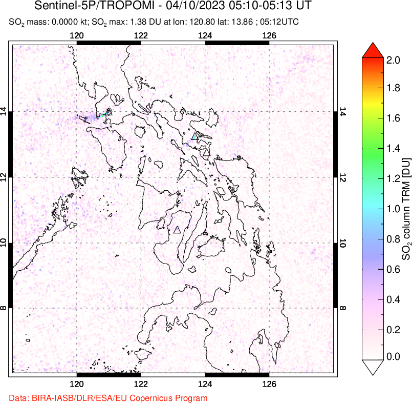 A sulfur dioxide image over Philippines on Apr 10, 2023.
