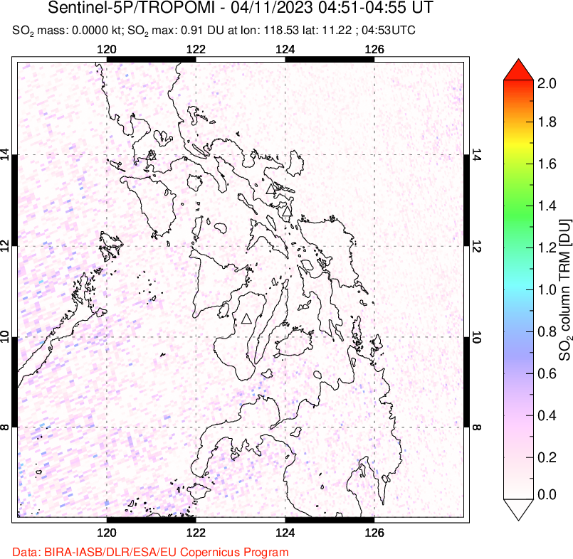 A sulfur dioxide image over Philippines on Apr 11, 2023.