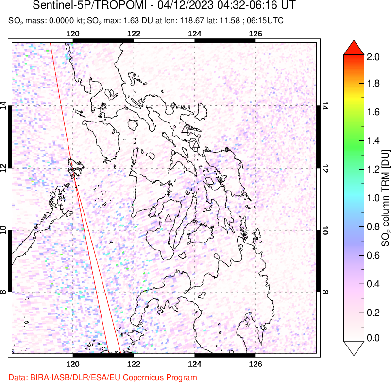 A sulfur dioxide image over Philippines on Apr 12, 2023.