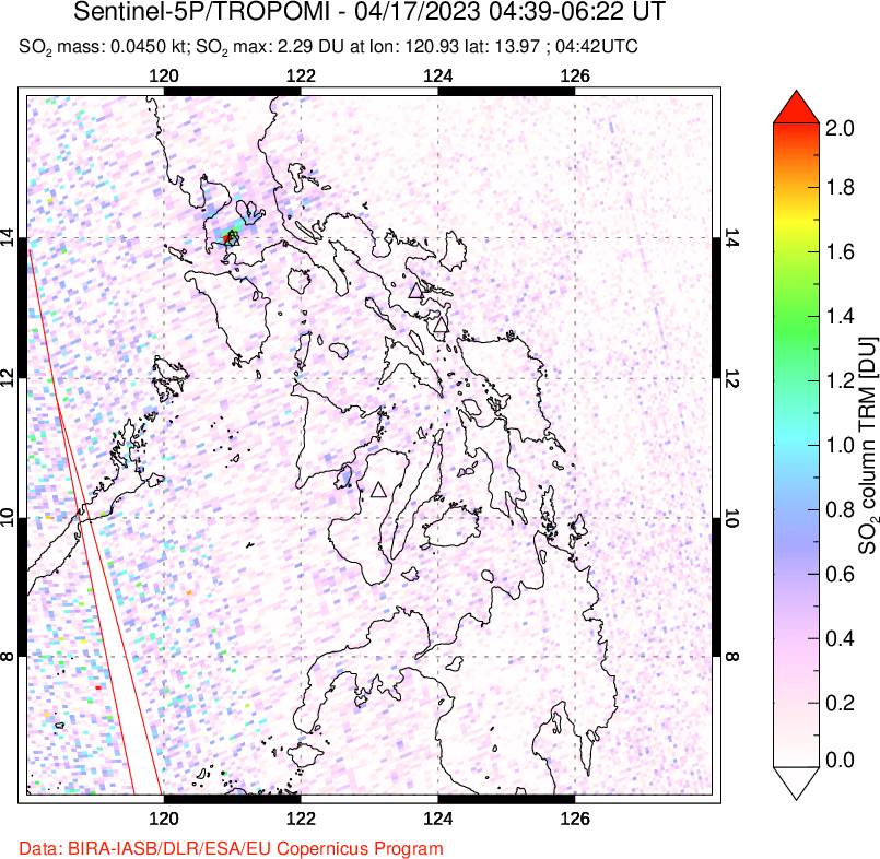 A sulfur dioxide image over Philippines on Apr 17, 2023.