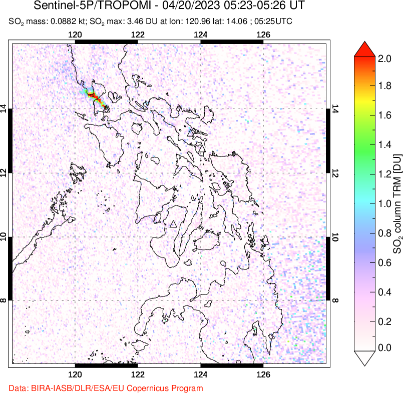 A sulfur dioxide image over Philippines on Apr 20, 2023.