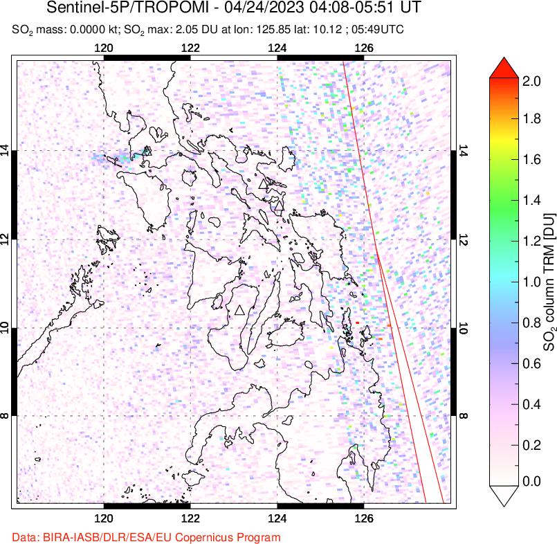 A sulfur dioxide image over Philippines on Apr 24, 2023.