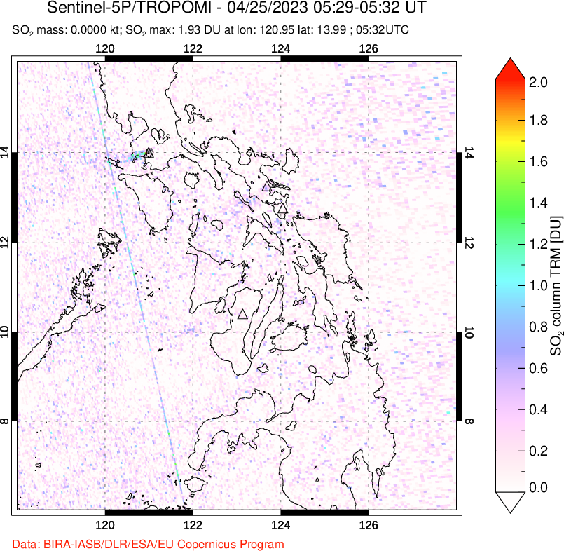A sulfur dioxide image over Philippines on Apr 25, 2023.