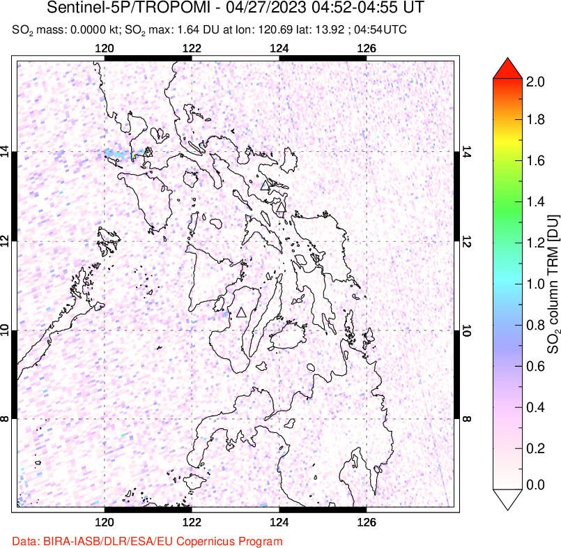 A sulfur dioxide image over Philippines on Apr 27, 2023.