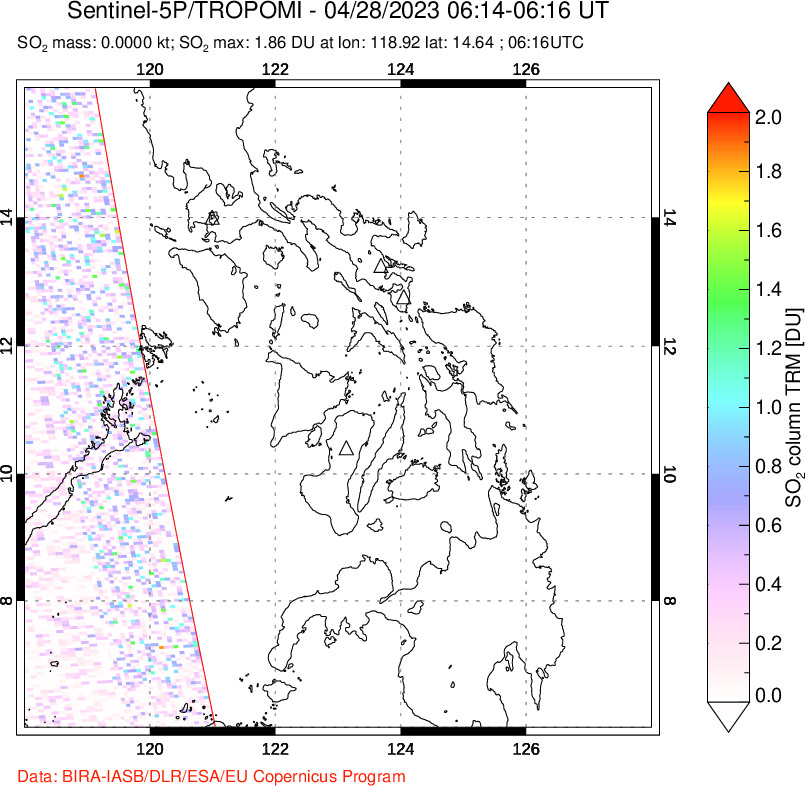 A sulfur dioxide image over Philippines on Apr 28, 2023.