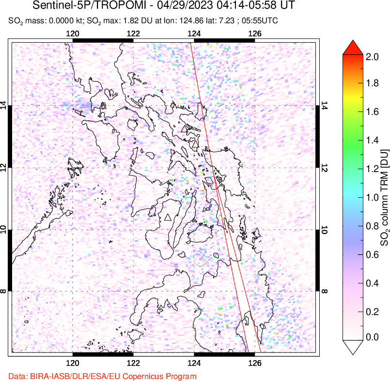 A sulfur dioxide image over Philippines on Apr 29, 2023.