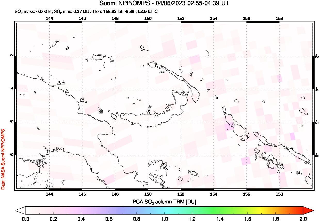 A sulfur dioxide image over Papua, New Guinea on Apr 06, 2023.