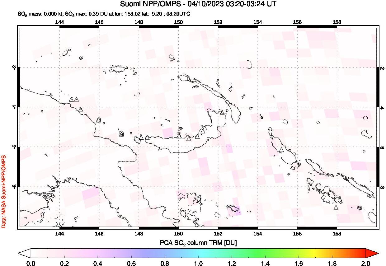 A sulfur dioxide image over Papua, New Guinea on Apr 10, 2023.