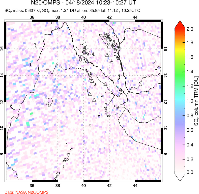 A sulfur dioxide image over Afar and southern Red Sea on Apr 18, 2024.