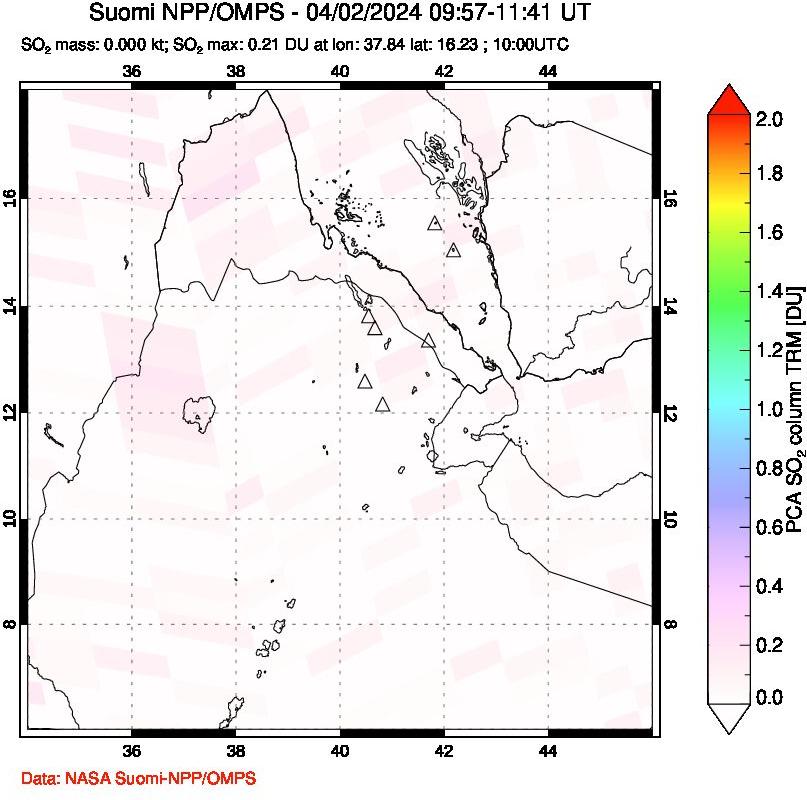 A sulfur dioxide image over Afar and southern Red Sea on Apr 02, 2024.