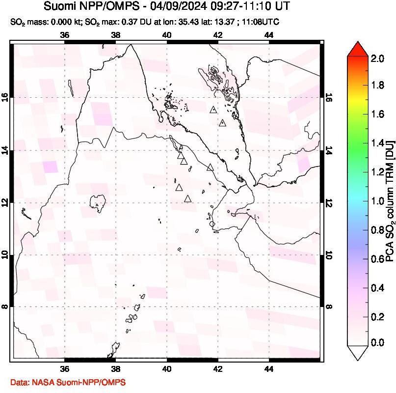 A sulfur dioxide image over Afar and southern Red Sea on Apr 09, 2024.