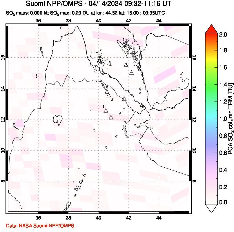 A sulfur dioxide image over Afar and southern Red Sea on Apr 14, 2024.