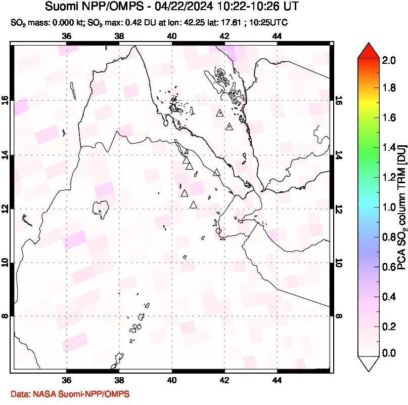 A sulfur dioxide image over Afar and southern Red Sea on Apr 22, 2024.