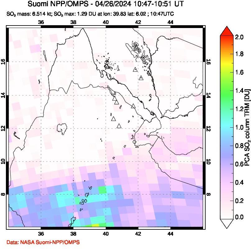 A sulfur dioxide image over Afar and southern Red Sea on Apr 26, 2024.