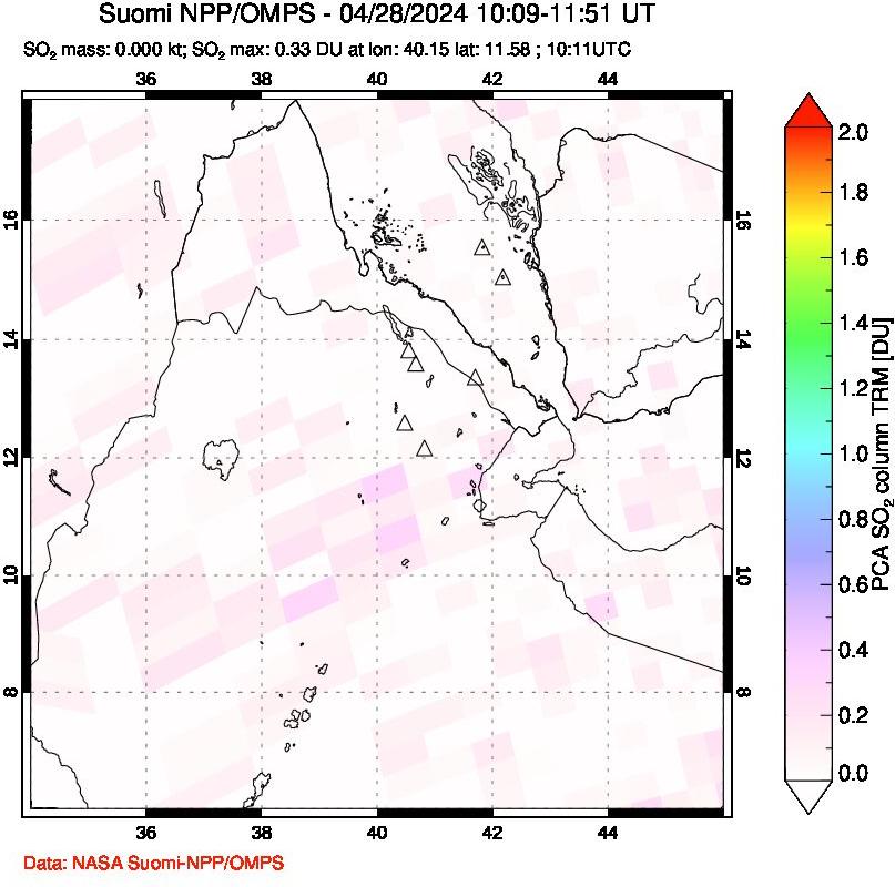 A sulfur dioxide image over Afar and southern Red Sea on Apr 28, 2024.