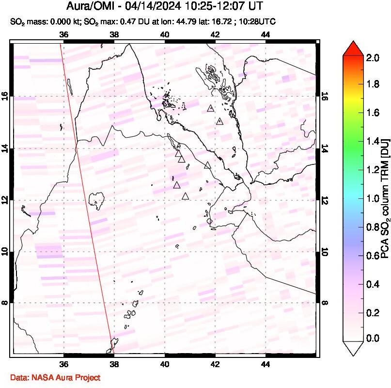 A sulfur dioxide image over Afar and southern Red Sea on Apr 14, 2024.