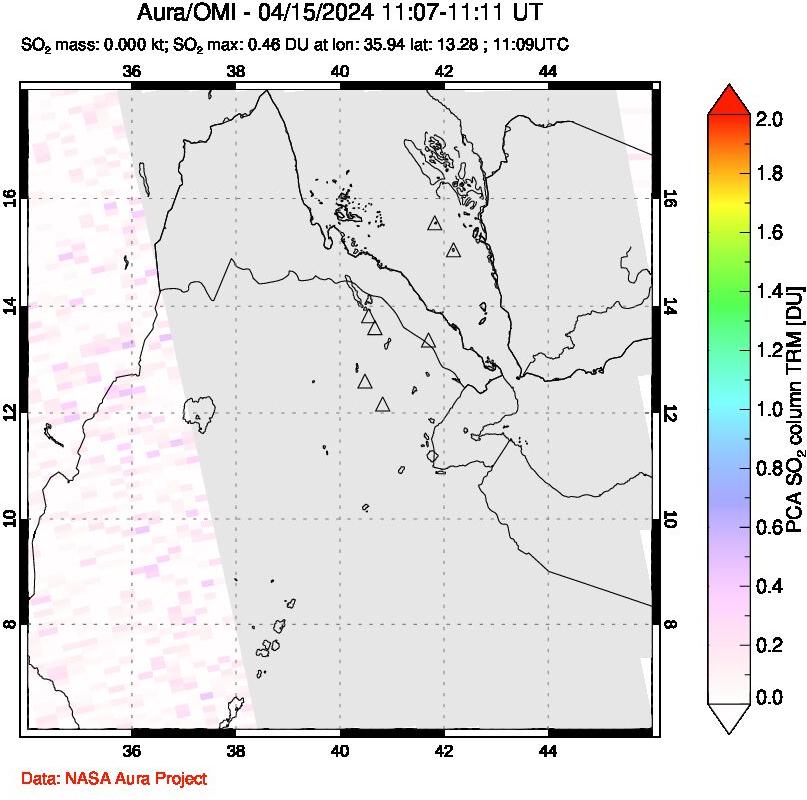 A sulfur dioxide image over Afar and southern Red Sea on Apr 15, 2024.