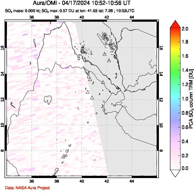 A sulfur dioxide image over Afar and southern Red Sea on Apr 17, 2024.