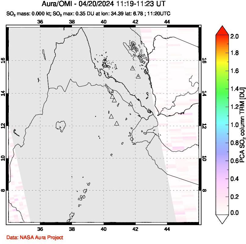 A sulfur dioxide image over Afar and southern Red Sea on Apr 20, 2024.